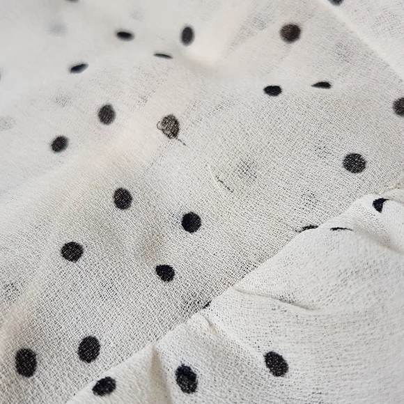 Women's Cream & Black Speck Print Peasant High Neck Sheer Blouse Large - Picture 16 of 16